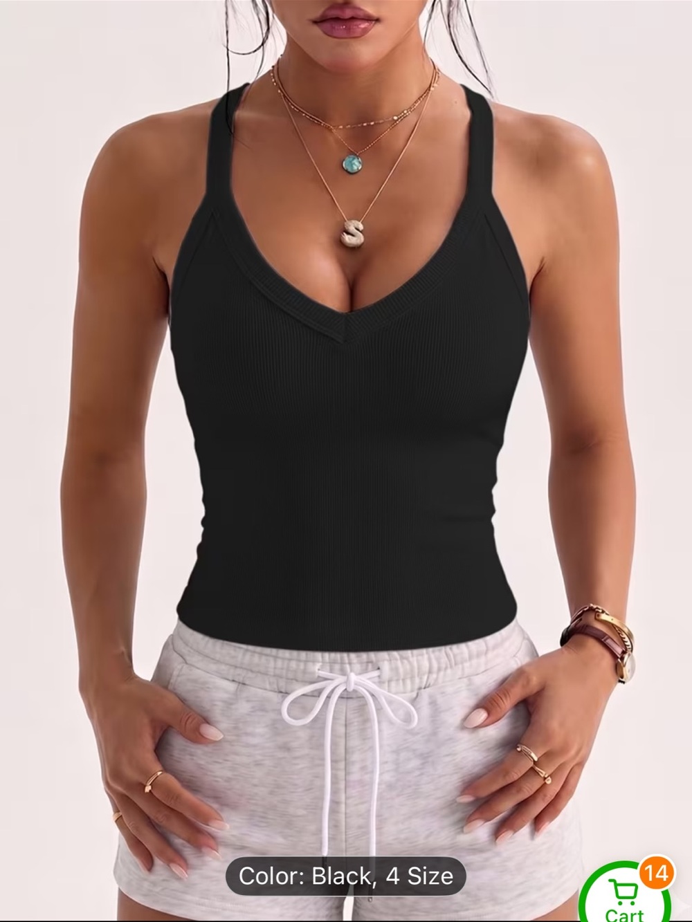 Black Ribbed V-Neck Tank Top - Women